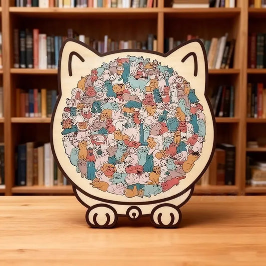 135-Piece Morandi-Birch Wood Cat Puzzle